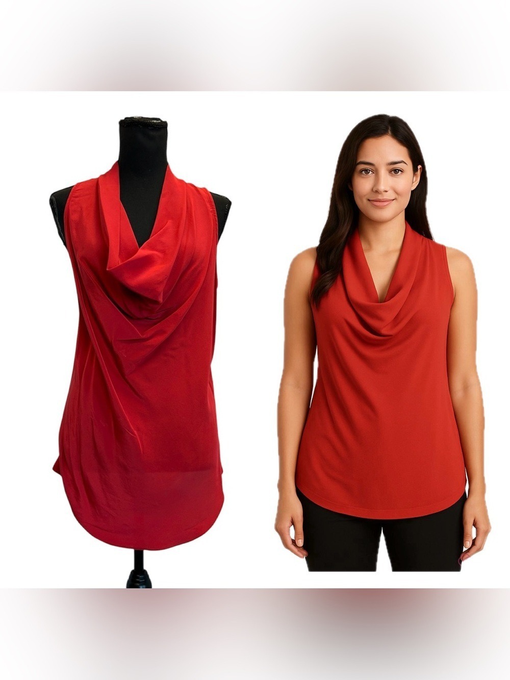 Judith & Charles red Sleeveless Draped Cowl Neck blouse top 100% silk Sz 10